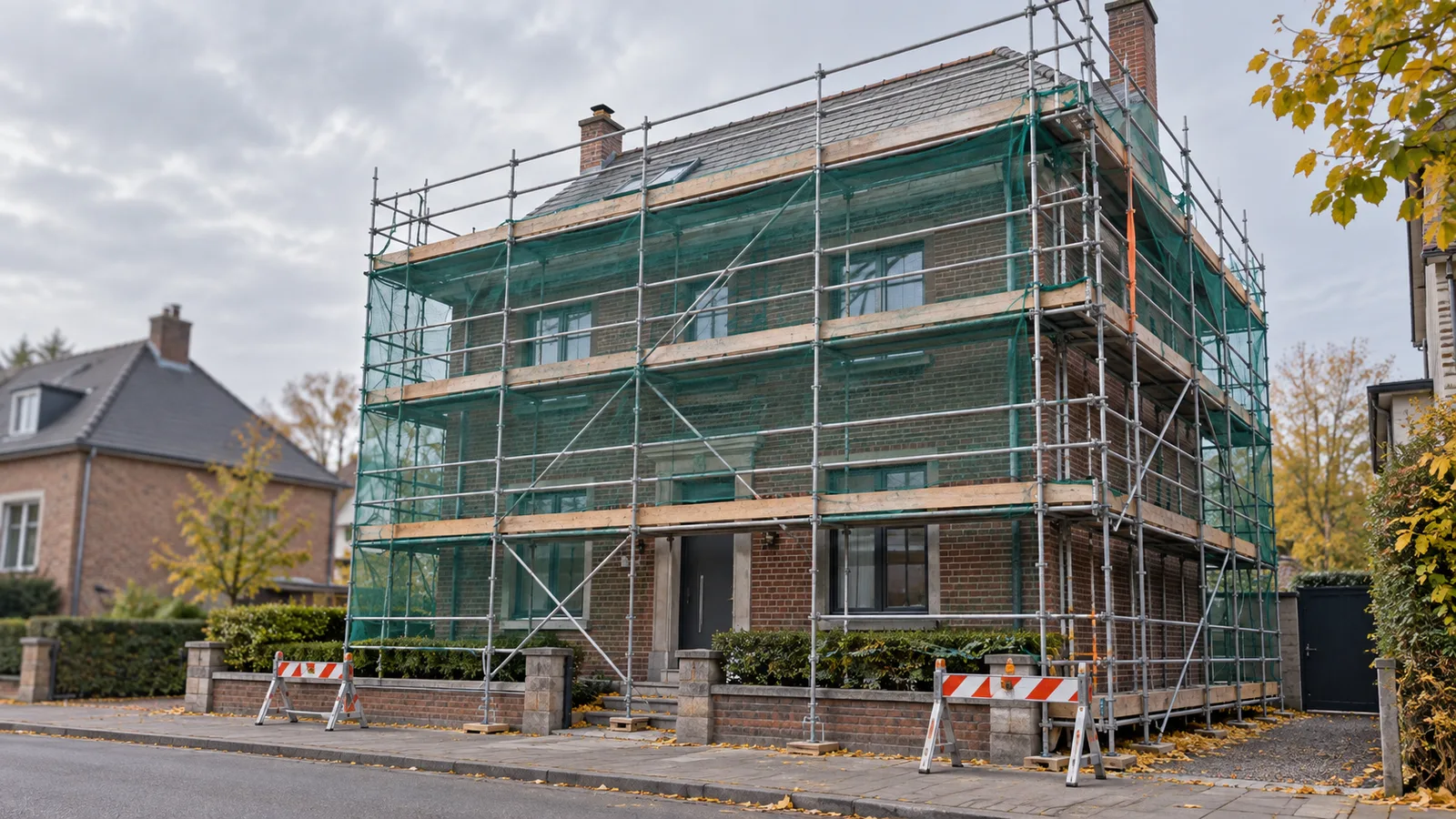 Échafaudage de façade monté sur toute la hauteur