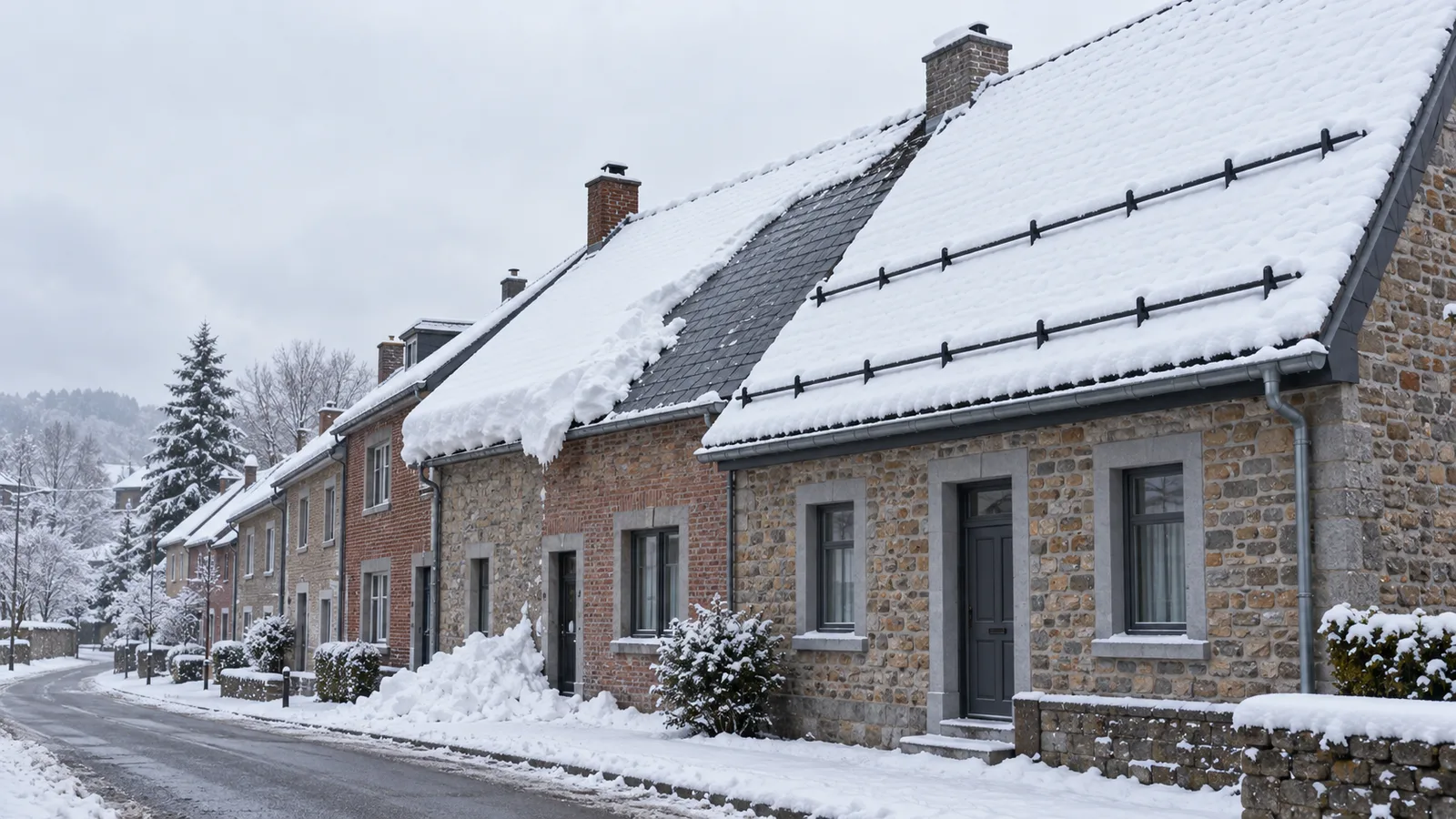 Arrêts de neige retenant la plaque de neige sur un toit d'ardoises